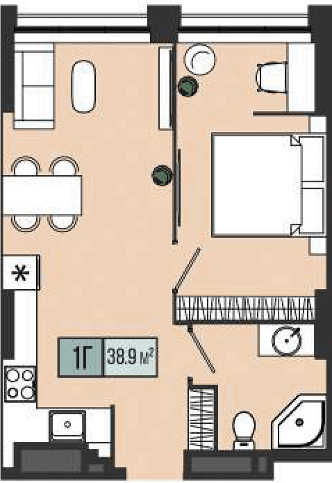 1-комнатная 38.9 м² в ЖК Mont Blan от 32 200 грн/м², Днепр