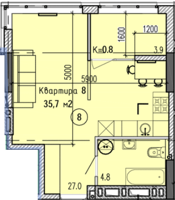 1-комнатная 35.7 м² в ЖК Затишний-2 от 28 750 грн/м², Днепр