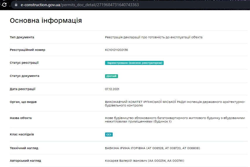 Сертификат о готовности Дом 1, ЖК Бургундия