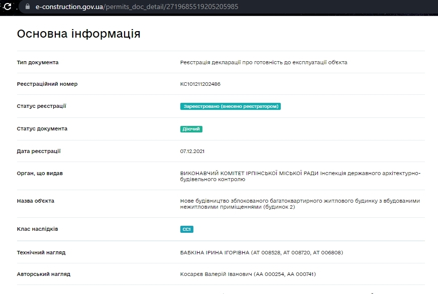 Сертификат о готовности Дом 1, ЖК Бургундия