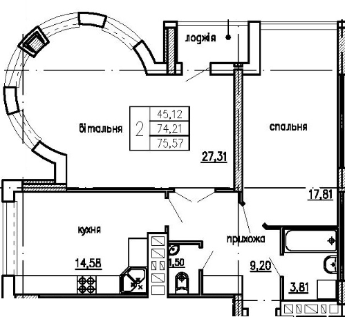 2-комнатная 75.57 м² в ЖК Загребелля от 15 000 грн/м², Тернополь