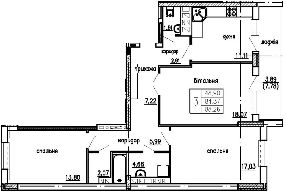 3-комнатная 88.26 м² в ЖК Загребелля от 15 000 грн/м², Тернополь