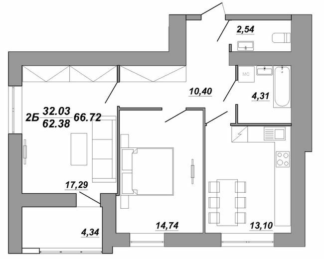 2-кімнатна 66.72 м² в ЖК Рідний Дім від 14 500 грн/м², Тернопіль