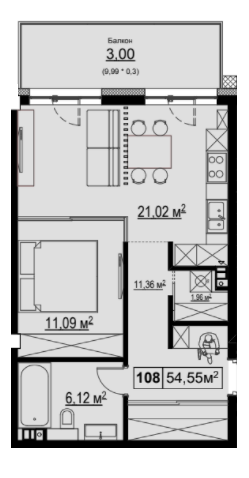 1-кімнатна 54.55 м² в КК Chateau Grand від 66 792 грн/м², Одеса