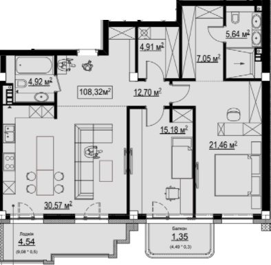 2-кімнатна 108.88 м² в КК Chateau Grand від 57 820 грн/м², Одеса