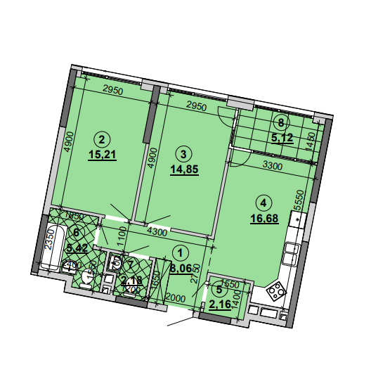 2-кімнатна 69.68 м² в ЖК Great від 33 450 грн/м², Київ
