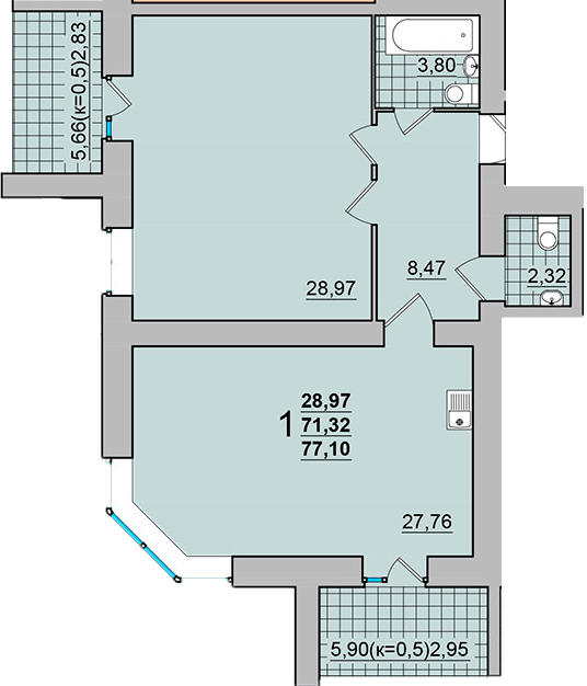 1-кімнатна 77.1 м² в ЖК М'ятний від 15 500 грн/м², м. Прилуки