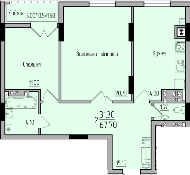 2-комнатная 67.7 м² в ЖК Comfort Hall от 15 650 грн/м², Черновцы