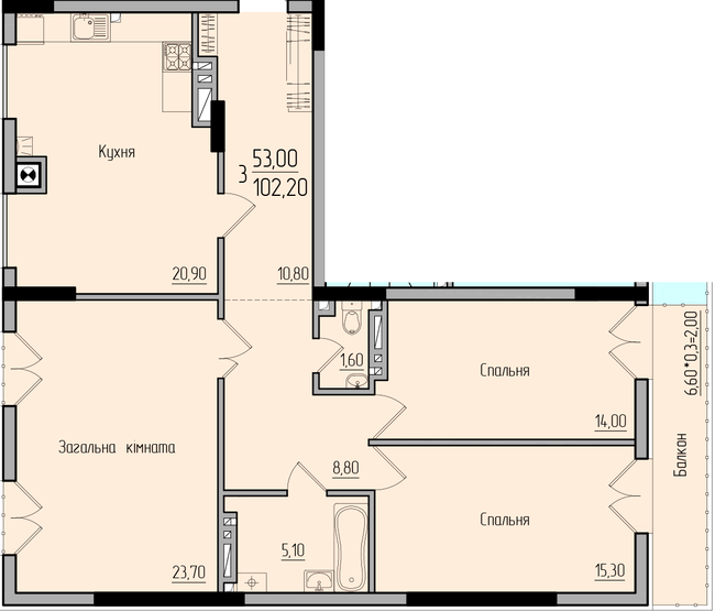 3-комнатная 102.2 м² в ЖК Comfort Hall от 15 600 грн/м², Черновцы