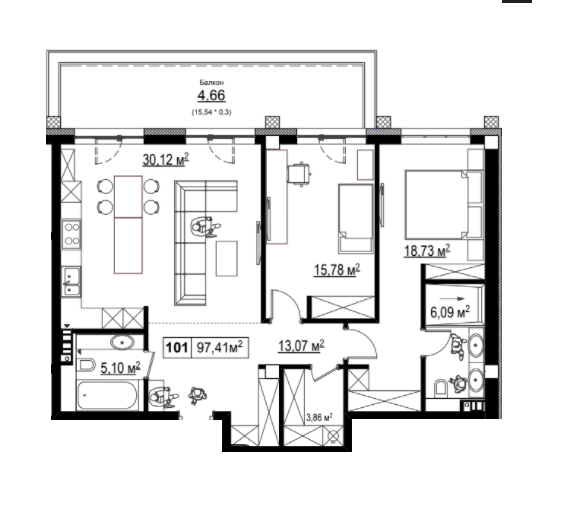 2-кімнатна 97.41 м² в КК Chateau Grand від 58 365 грн/м², Одеса