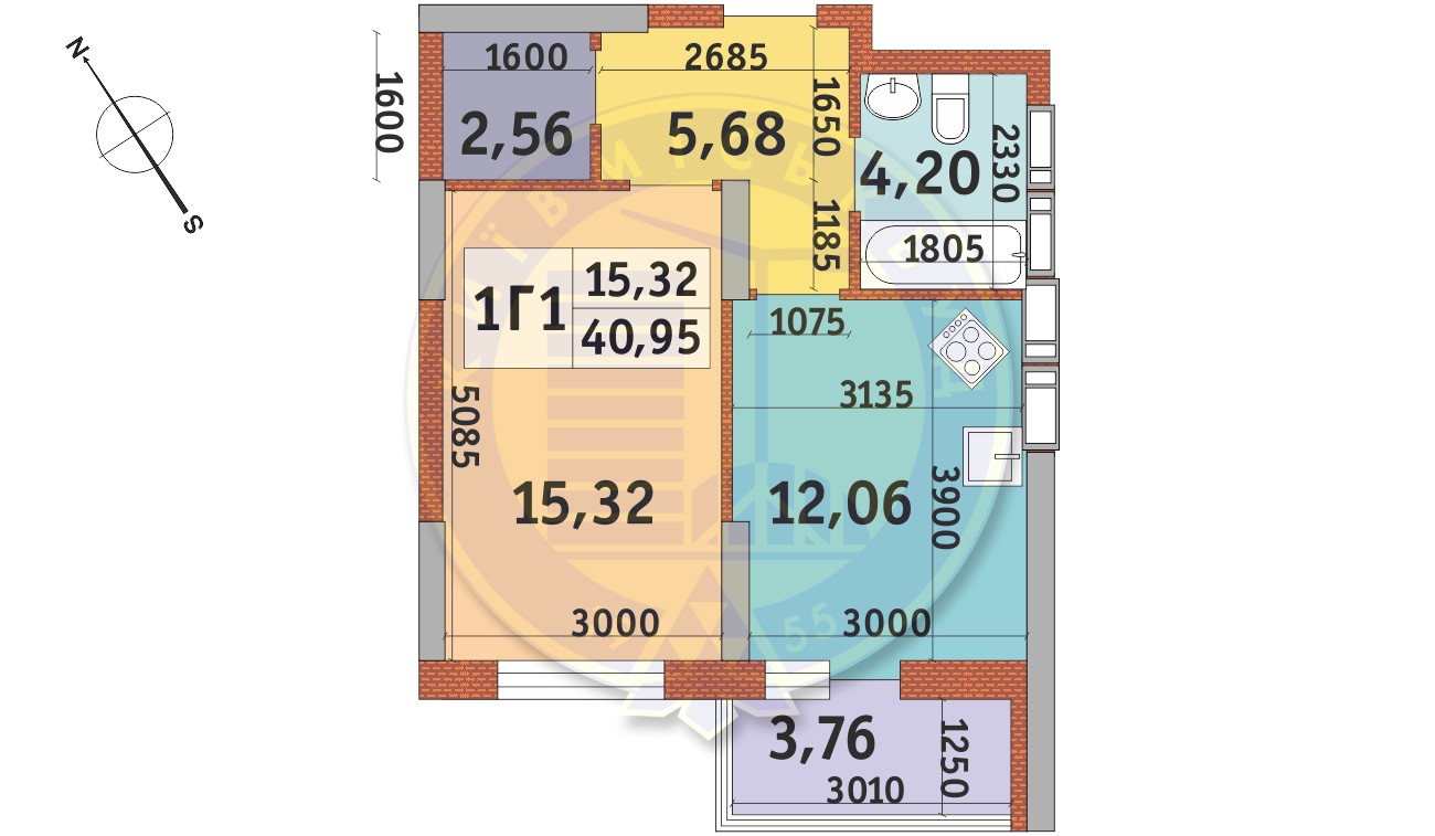 1-комнатная 40.92 м² в ЖК Медовый-2 от 28 620 грн/м², Киев
