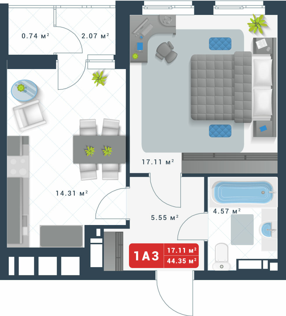1-кімнатна 44.35 м² в ЖК Причал 8 від 41 574 грн/м², Київ