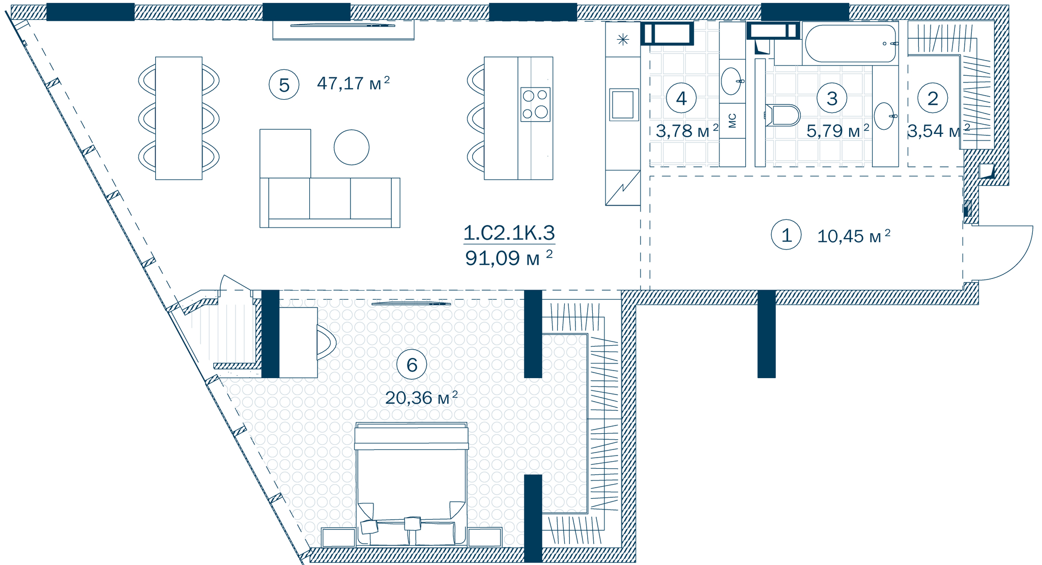 1-комнатная 91.09 м² в ЖК Rusaniv Residence от 39 163 грн/м², Киев