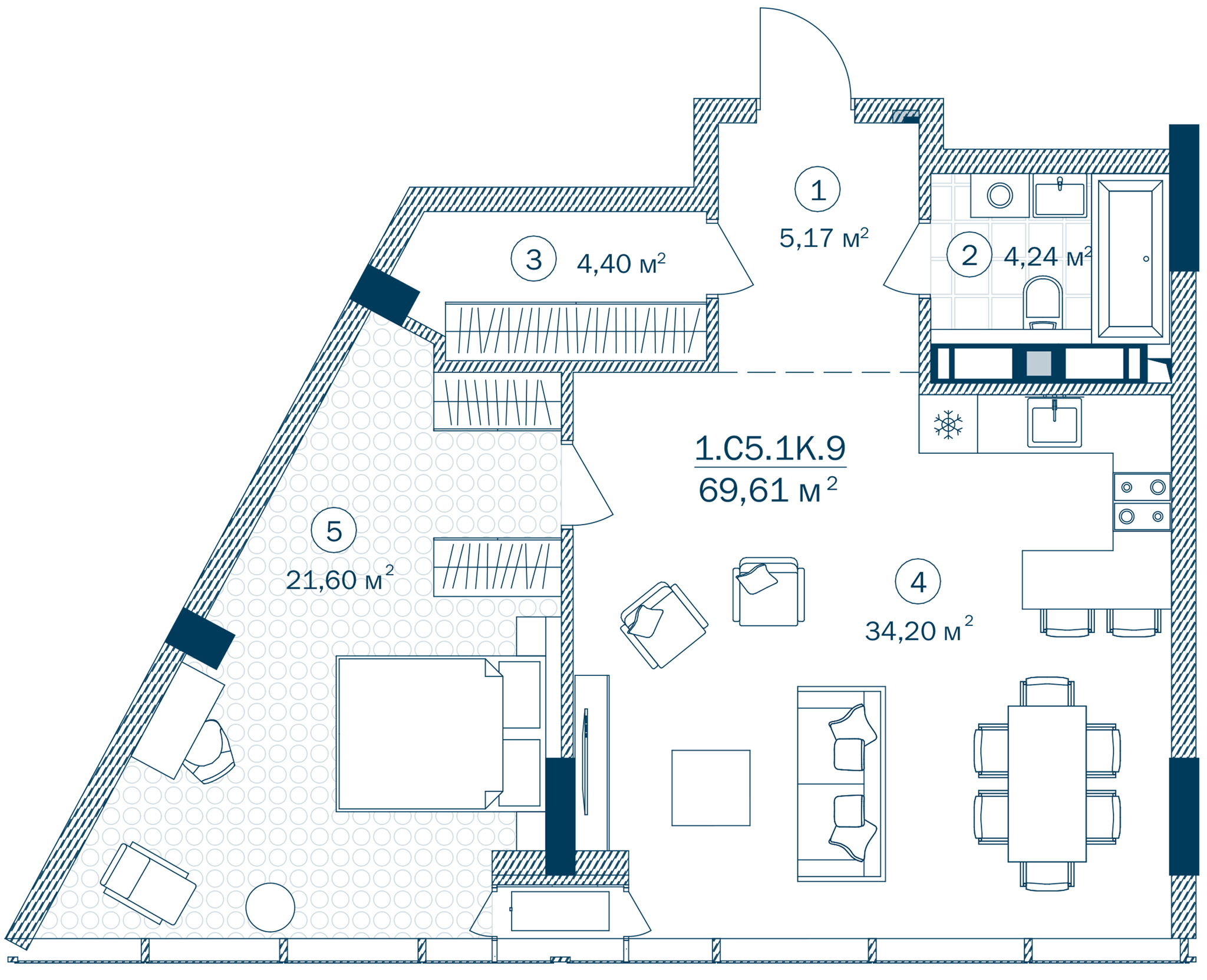 2-комнатная 69.61 м² в ЖК Rusaniv Residence от 58 881 грн/м², Киев