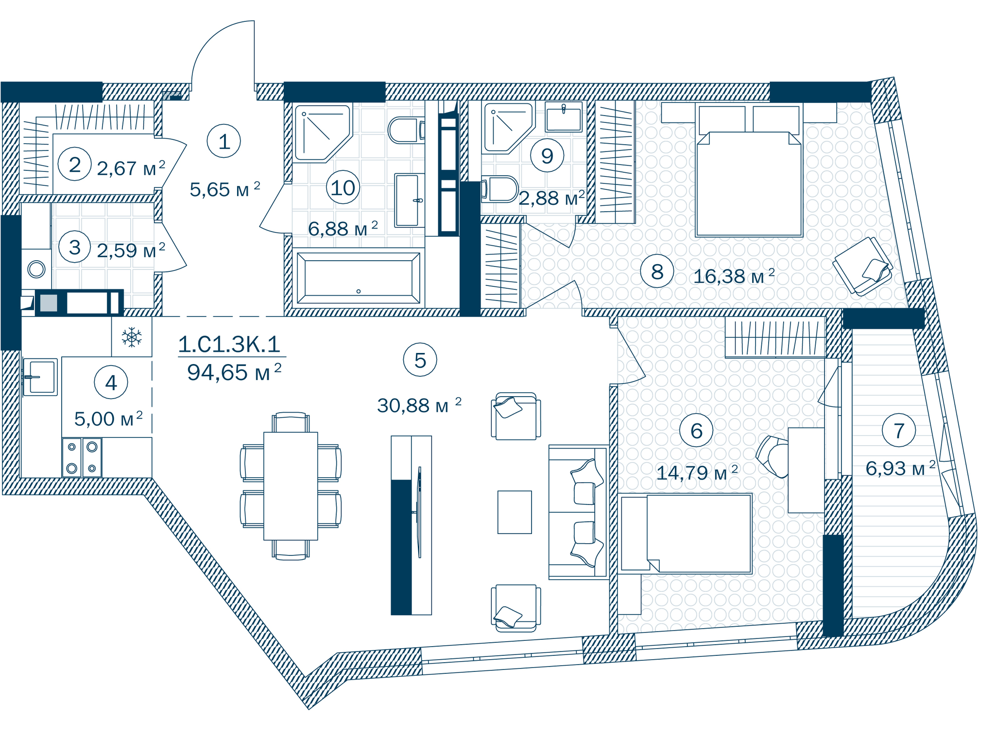3-комнатная 94.65 м² в ЖК Rusaniv Residence от 36 264 грн/м², Киев
