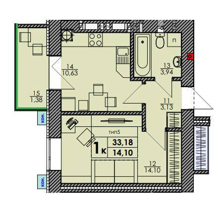1-комнатная 33.18 м² в ЖК Park Residence от 24 000 грн/м², с. Софиевская Борщаговка