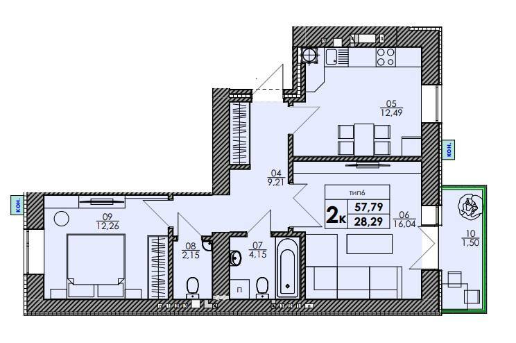 2-кімнатна 57.79 м² в ЖК Park Residence від 23 400 грн/м², с. Софіївська Борщагівка