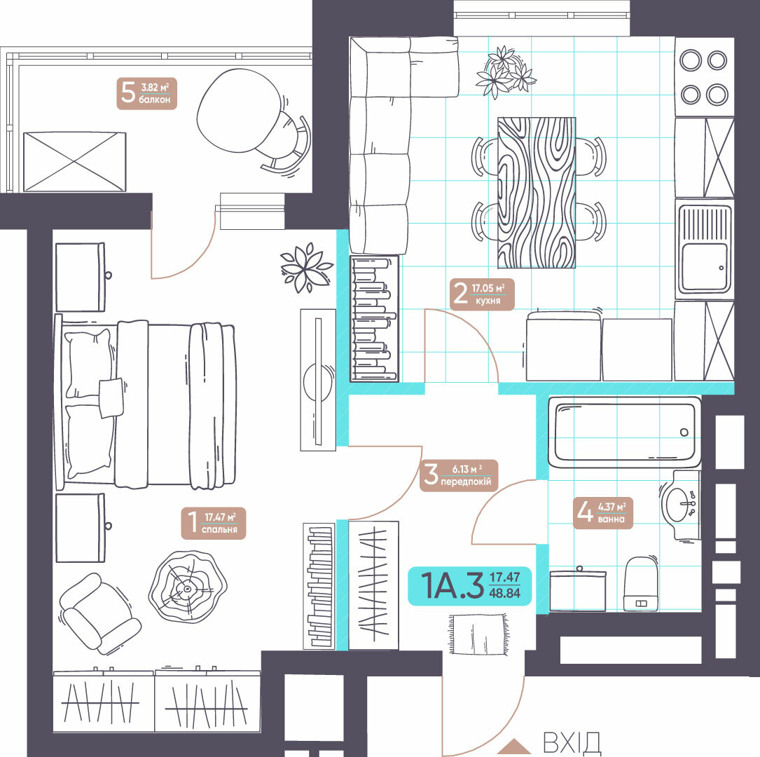 1-кімнатна 48.84 м² в ЖК Теремки від 44 082 грн/м², Київ