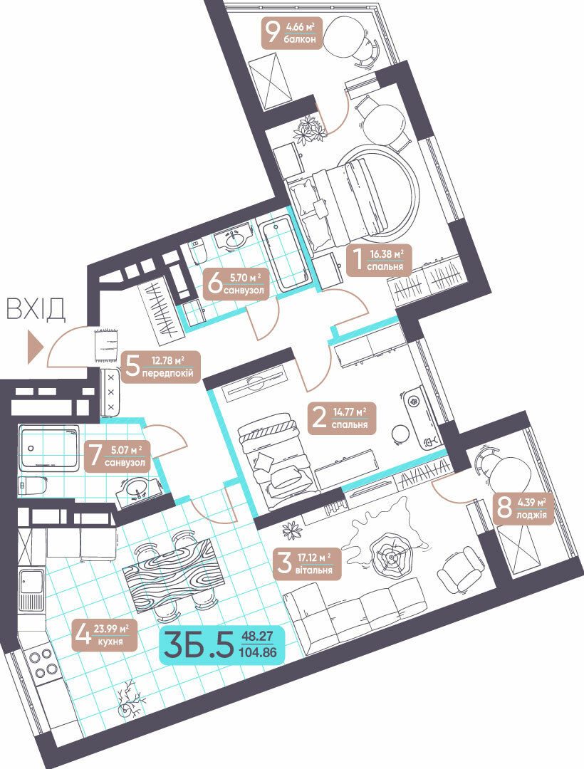 3-кімнатна 104.86 м² в ЖК Теремки від 32 922 грн/м², Київ