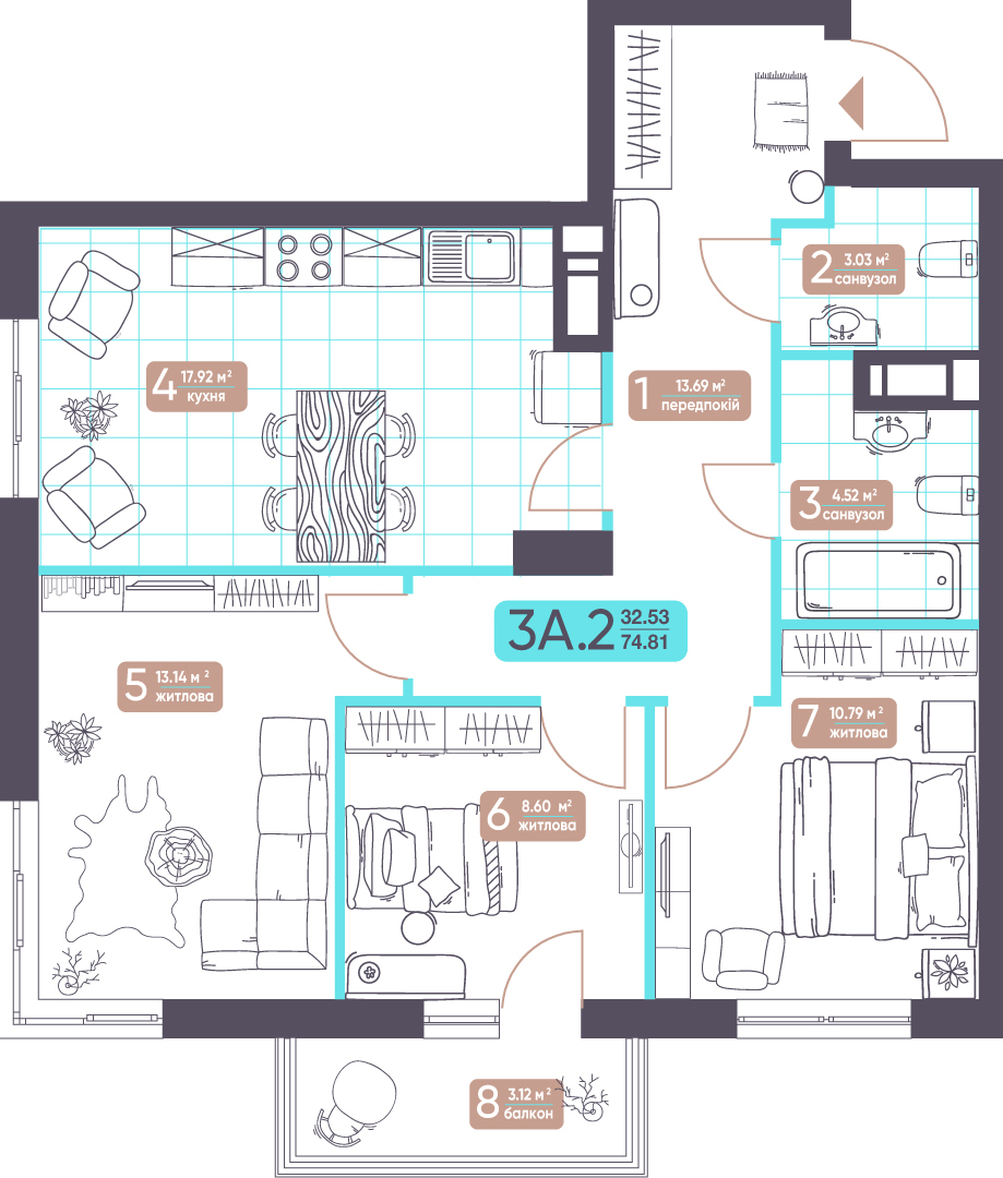 3-кімнатна 74.81 м² в ЖК Теремки від 33 079 грн/м², Київ