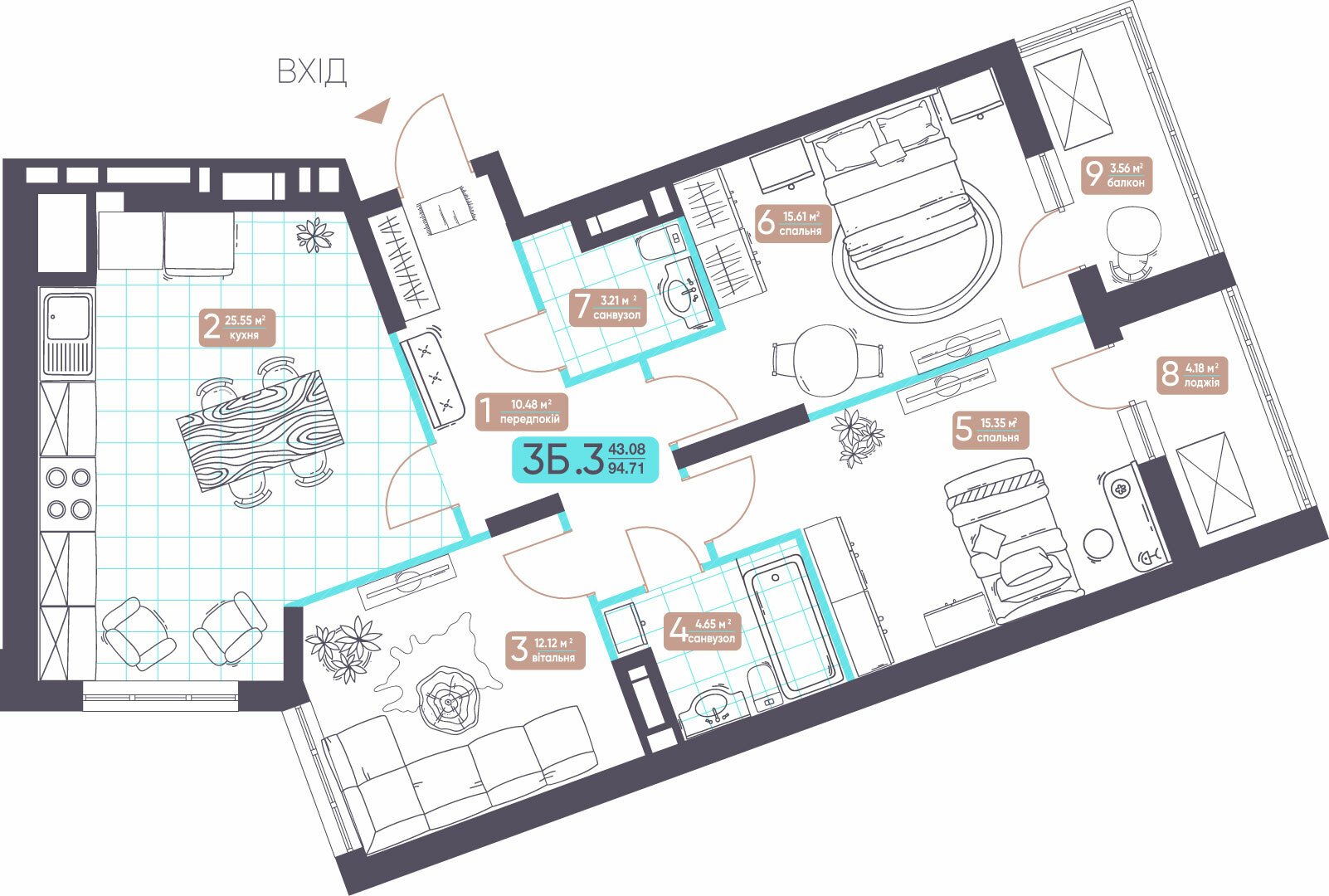 3-кімнатна 94.58 м² в ЖК Теремки від 30 969 грн/м², Київ