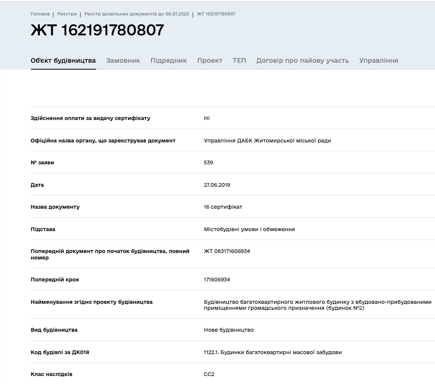Сертификат о готовности Секция 2, ЖК Жемчужины Корбутовки