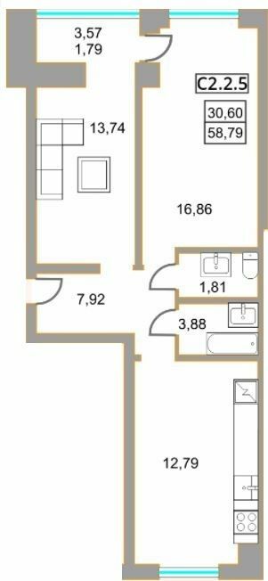 2-кімнатна 58.79 м² в ЖК Левада від 27 800 грн/м², м. Бориспіль