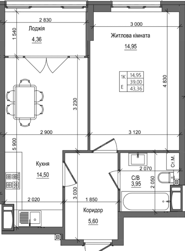 1-кімнатна 43.36 м² в ЖК на вул. Петлюри, 28 від 23 500 грн/м², м. Бровари