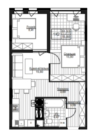 1-кімнатна 51.53 м² в ЖК Столичный Престиж від 20 500 грн/м², м. Васильків