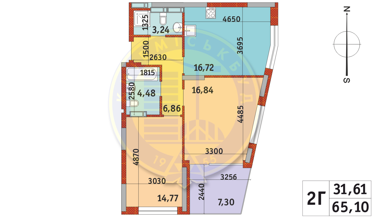 2-кімнатна 65.1 м² в ЖК Італійський квартал 2 від 31 680 грн/м², Київ