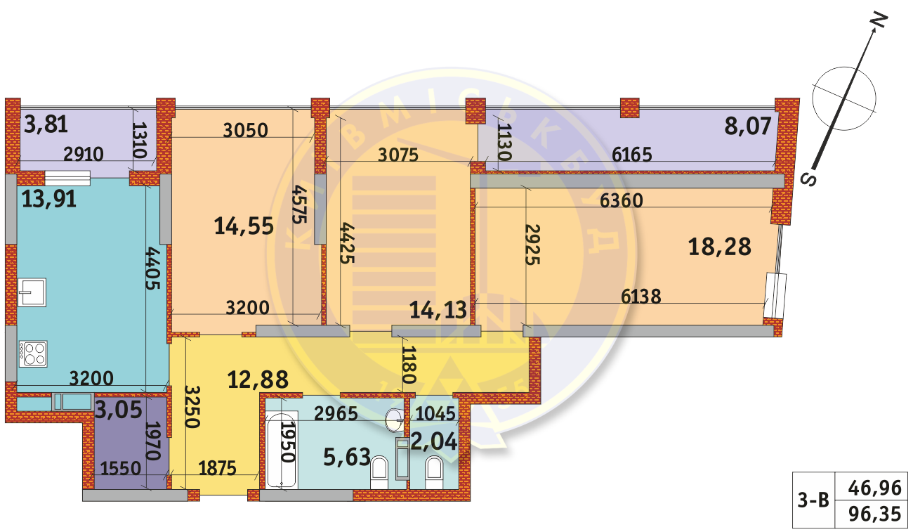 3-кімнатна 96.35 м² в ЖК Urban Park від 23 688 грн/м², Київ