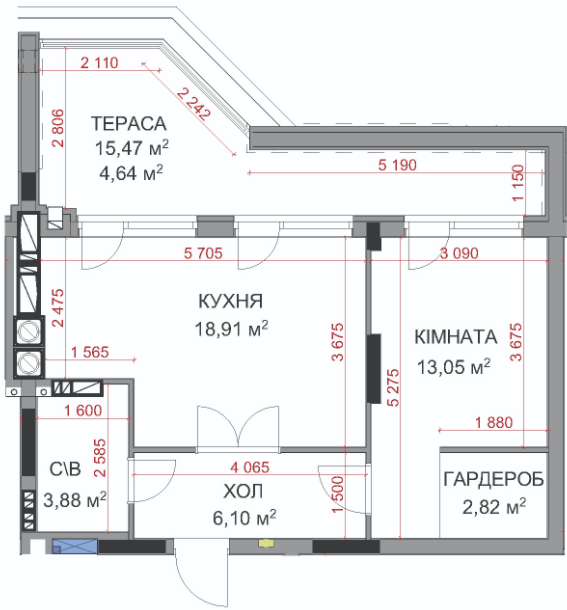 1-кімнатна 49.4 м² в ЖК На Прорізній 2 від 27 500 грн/м², смт Гостомель