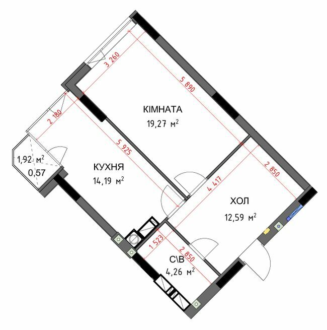 1-кімнатна 50.88 м² в ЖК На Прорізній 2 від 28 500 грн/м², смт Гостомель
