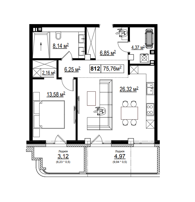 2-кімнатна 75.76 м² в КК Chateau Grand від 62 729 грн/м², Одеса