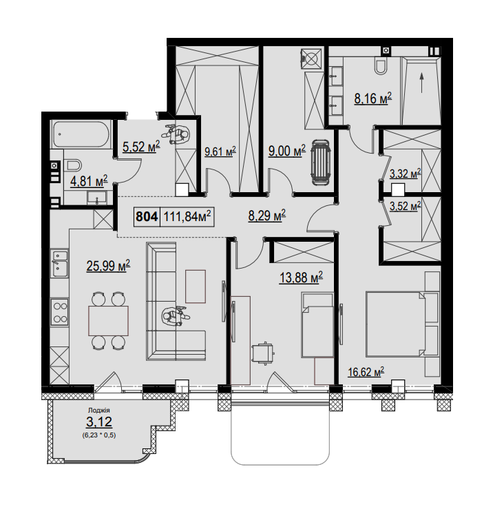3-кімнатна 111.84 м² в КК Chateau Grand від 58 911 грн/м², Одеса