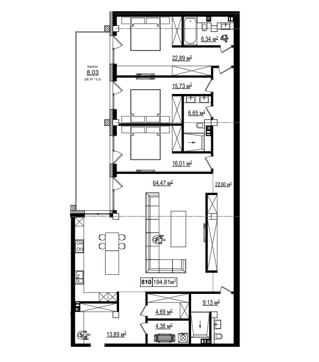 4-кімнатна 194.81 м² в КК Chateau Grand від 59 000 грн/м², Одеса