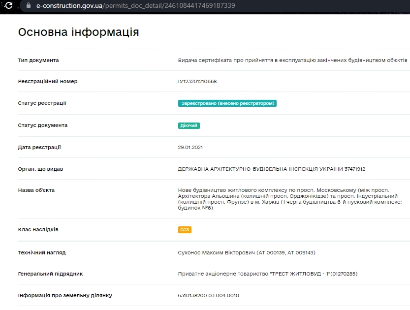 Сертификат о готовности 6 дом, ЖК Мира-2