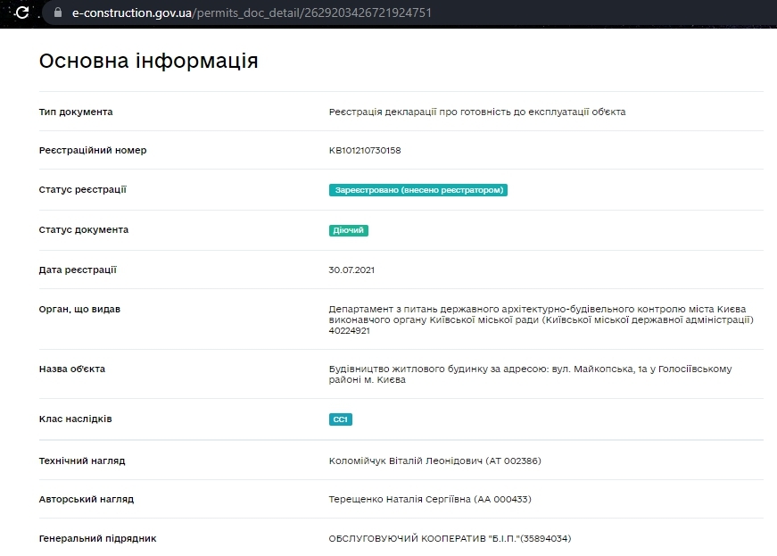 Сертифікат про готовність Секция 6, ЖК Панорама