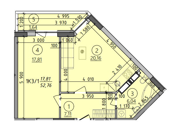1-кімнатна 52.76 м² в ЖК Київські зорі 2 від 35 820 грн/м², м. Вишгород
