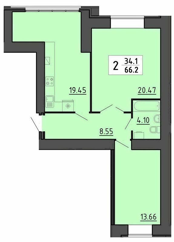 2-кімнатна 66.2 м² в ЖК Енергія від 21 700 грн/м², Тернопіль