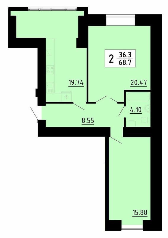 2-кімнатна 68.7 м² в ЖК Енергія від 21 700 грн/м², Тернопіль