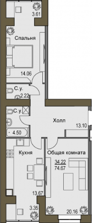 2-комнатная 74.67 м² в ЖК Софиевский квартал от 31 000 грн/м², с. Софиевская Борщаговка