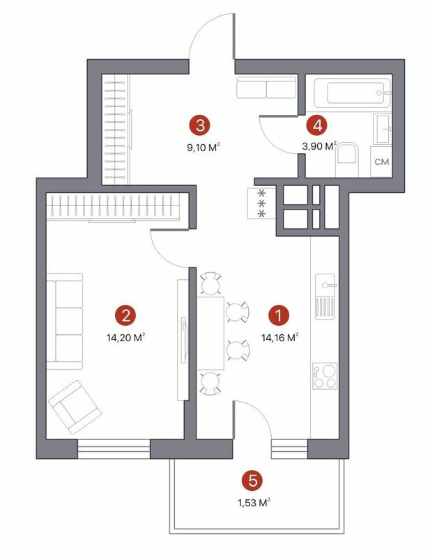 1-комнатная 42.89 м² в ЖК 7 KVARTAL от 33 150 грн/м², Киев