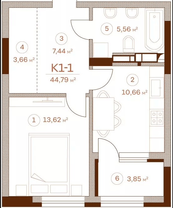 1-кімнатна 44.79 м² в ЖК Stanford від 81 450 грн/м², Київ
