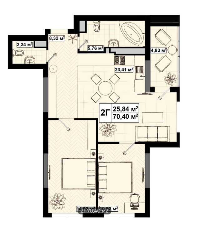 2-кімнатна 70.4 м² в ЖК UNO City House від 43 500 грн/м², Київ