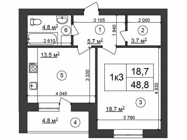 1-комнатная 48.8 м² в ЖК Сырецкий парк от 39 600 грн/м², Киев