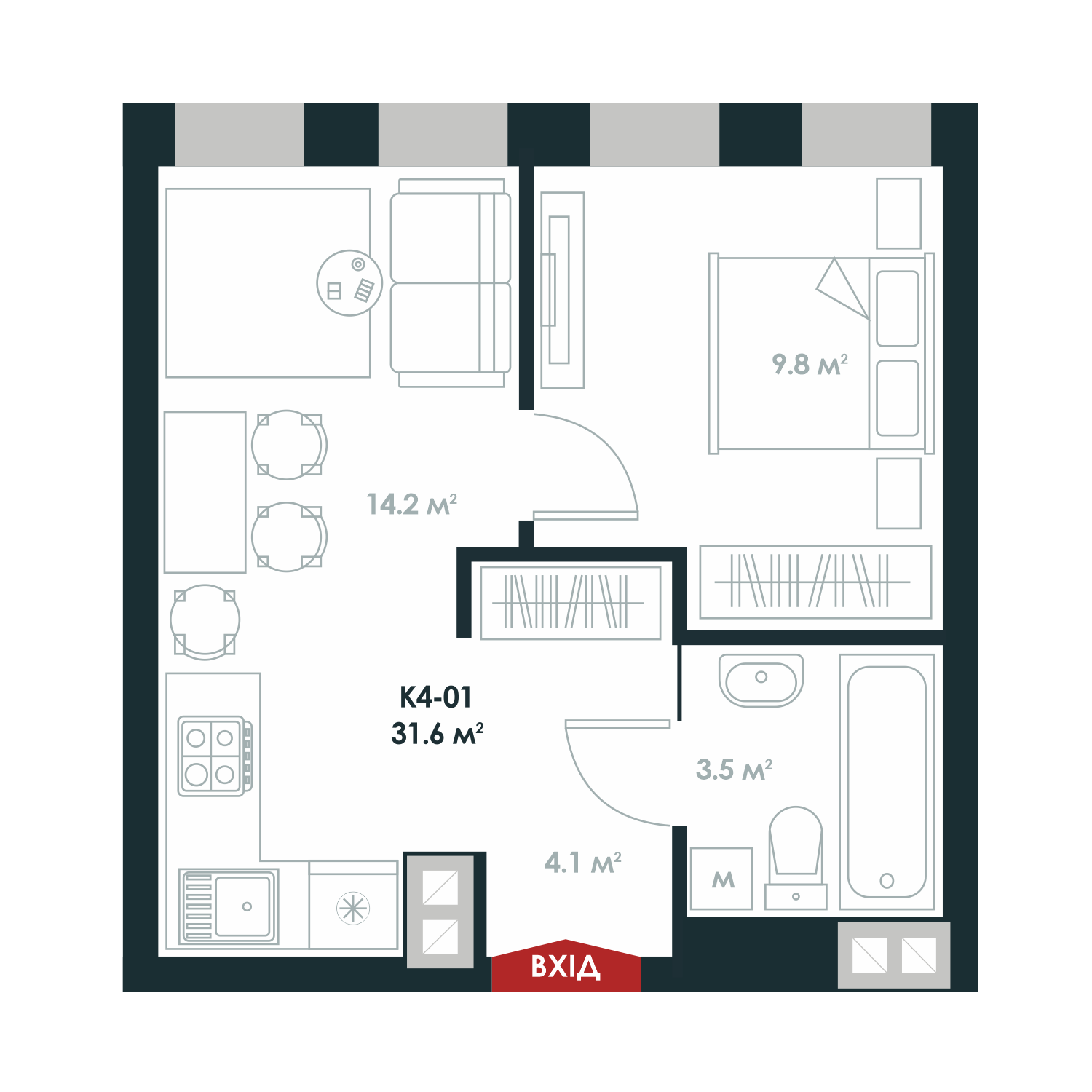 1-комнатная 31.6 м² в ЖК Atria City.Teremky от 32 000 грн/м², пгт Чабаны