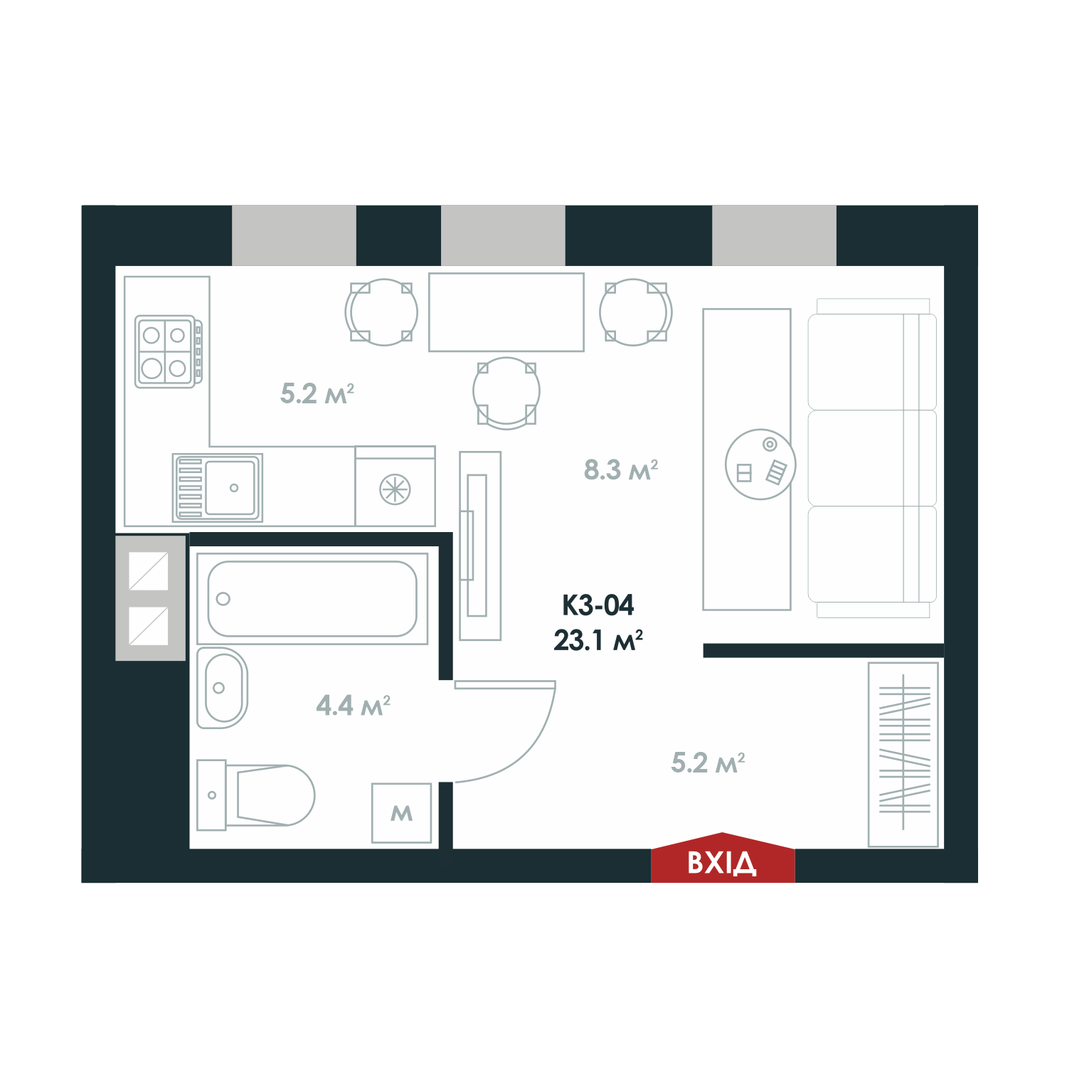 1-комнатная 23.1 м² в ЖК Atria City.Teremky от 32 000 грн/м², пгт Чабаны