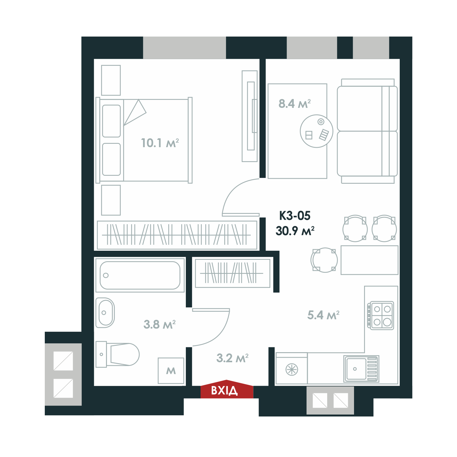 1-комнатная 30.9 м² в ЖК Atria City.Teremky от 32 000 грн/м², пгт Чабаны