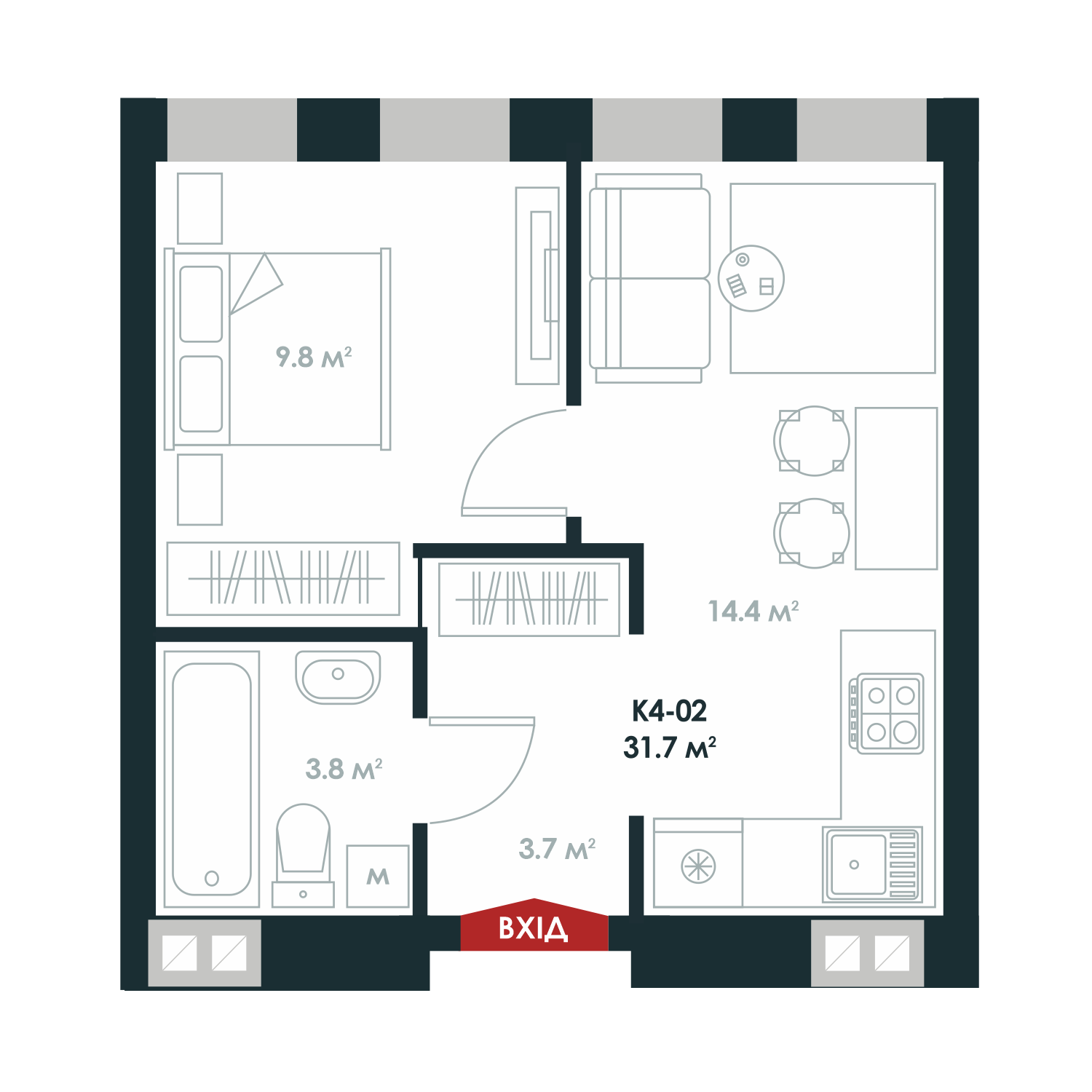 1-комнатная 31.7 м² в ЖК Atria City.Teremky от 32 000 грн/м², пгт Чабаны